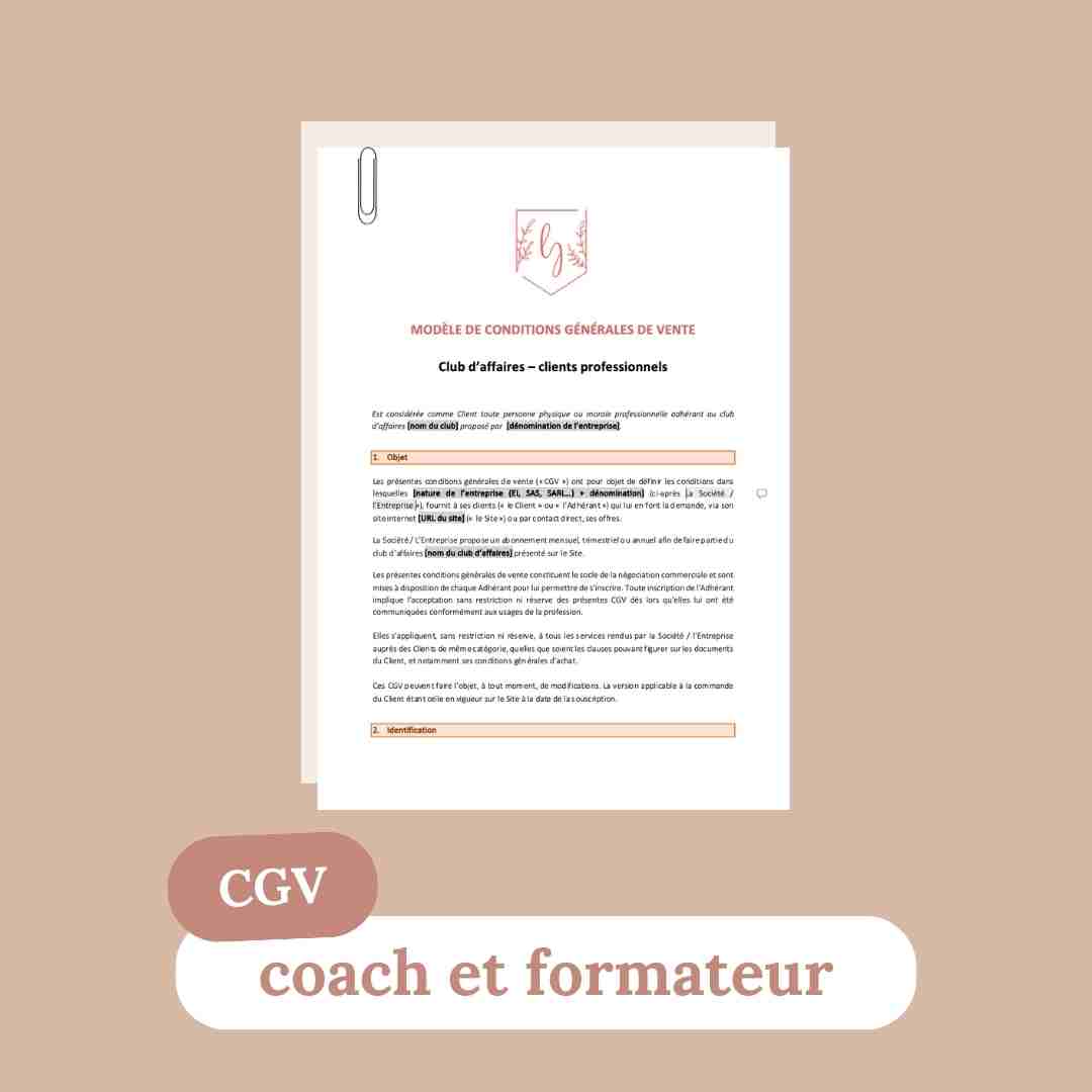 Modèle de CGV pour coach et formateur ; coaching ; formation ; programme en ligne ; coach business ; coach instagram ; CGV ; conditions générales de vente